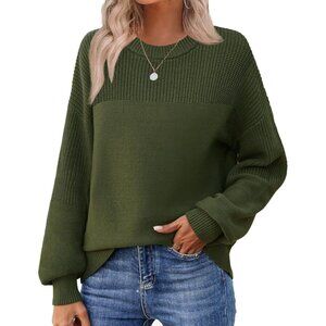 Women's Oversized Cotton Knit Sweater Crewneck Long Sleeve Fall Winter